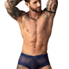 Men Wearing Male Power Sassy Lace Mini Short With Sheer Pouch Front