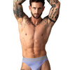 Man Wearing Male Power So Comfy Gingham Thong (Purple) Front