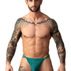 Man Wearing Male Power Ripple Micro V-String Teal Front