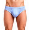 Man wearing light blue Pride Mesh Bunz Brief with Plus Pouch, Men's Mesh Underwear on a white background