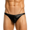 Tartarus Coated Low Rise Faux Leather Thong, Men's Zipper Thong