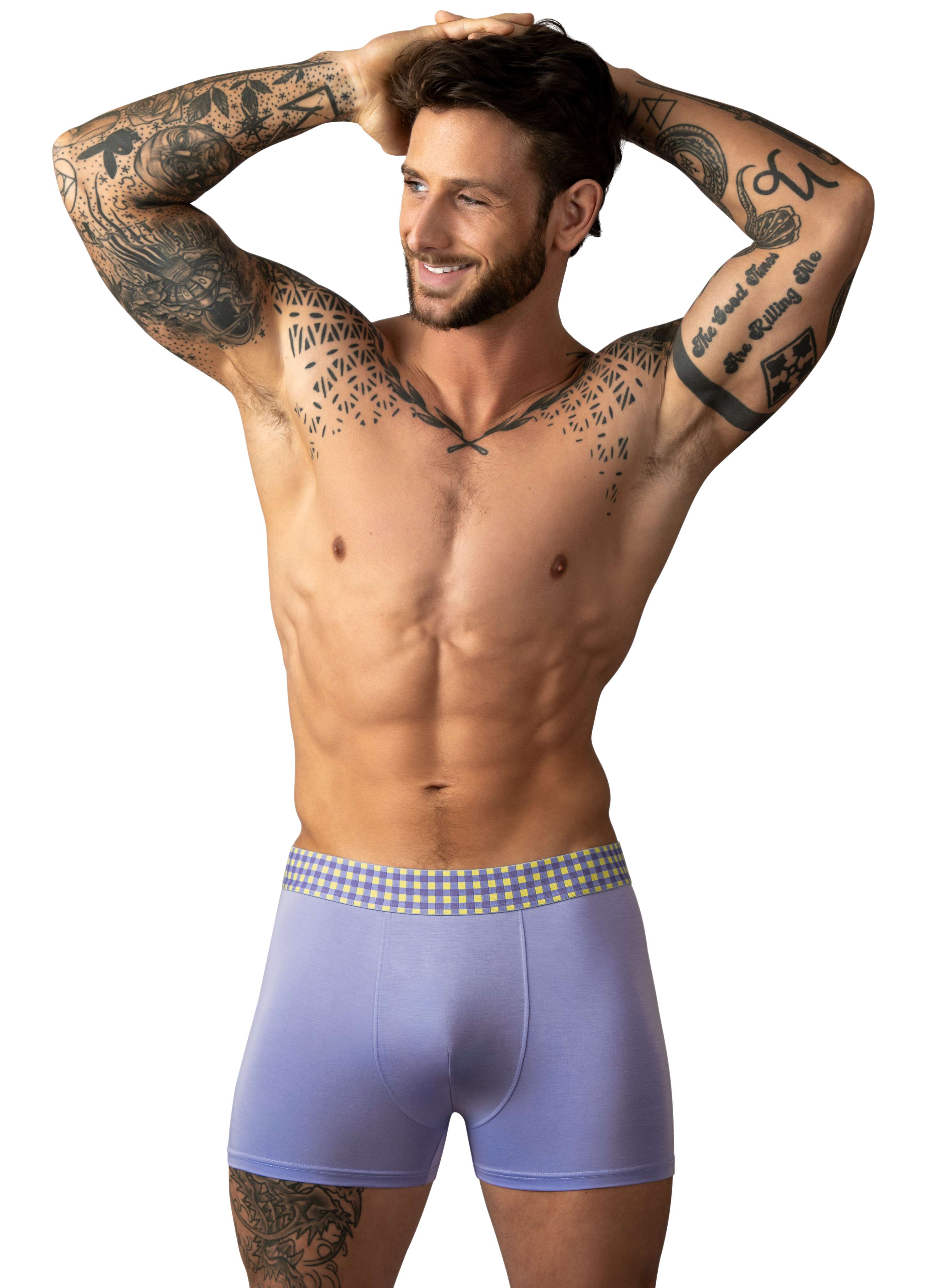 Male Power So Comfy Gingham Boxer Brief (Purple)