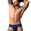 Man Wearing Navy Male Power Sassy Lace Skirt Jock Front