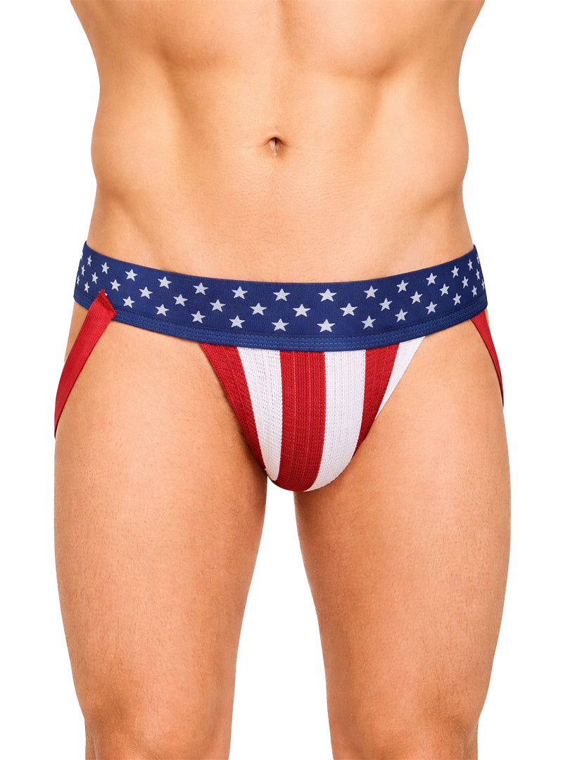 Men's American flag-patterned Jockstrap on a white background