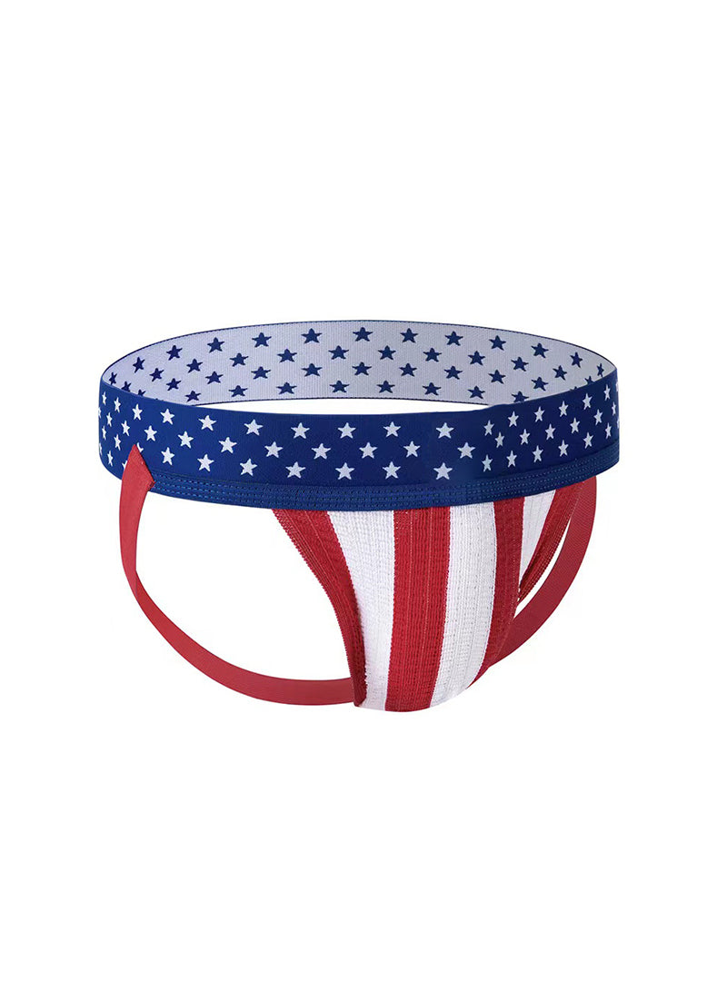 Men's Fizx James Knit Jockstrap with American flag design on a white background