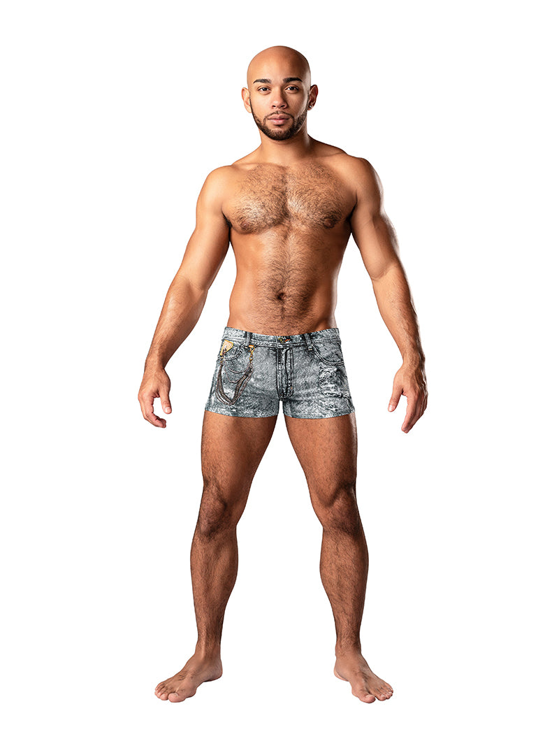 Male Power Dirty Denim Mini Short