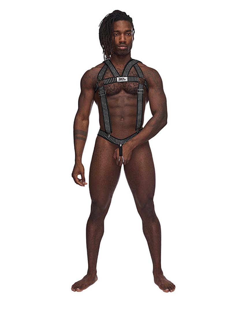 Male Power Elastic Studded Harness with Ring
