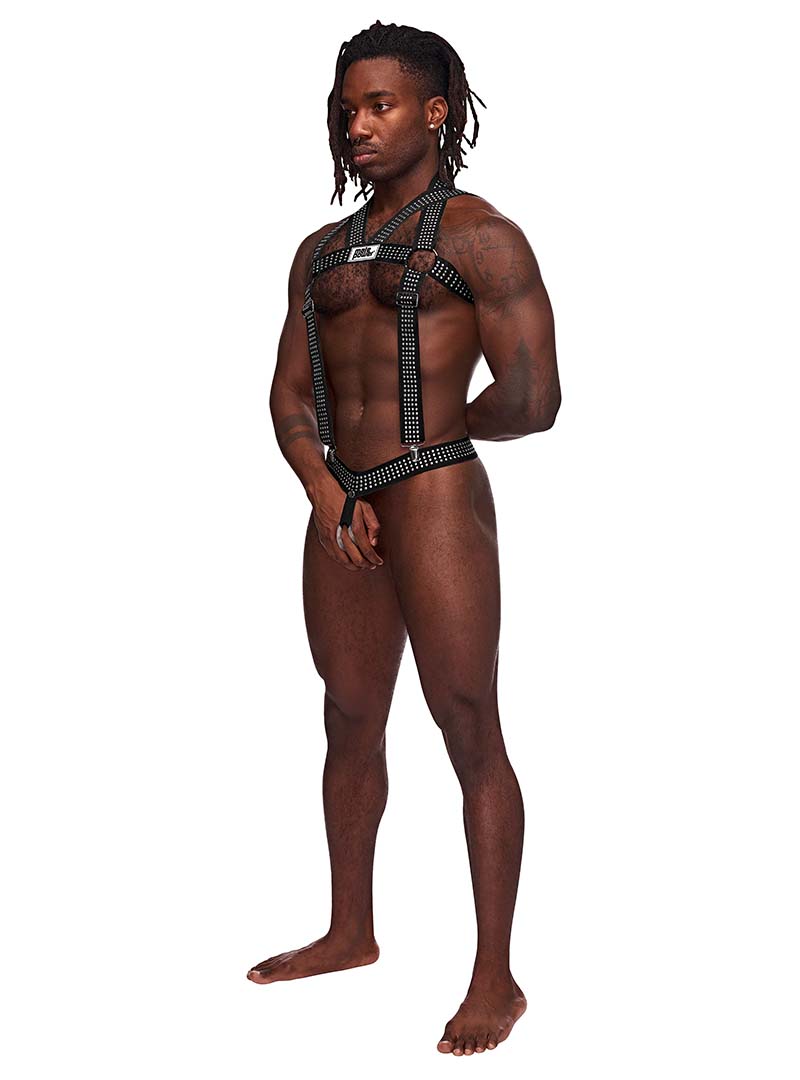 Male Power Elastic Studded Harness with Ring