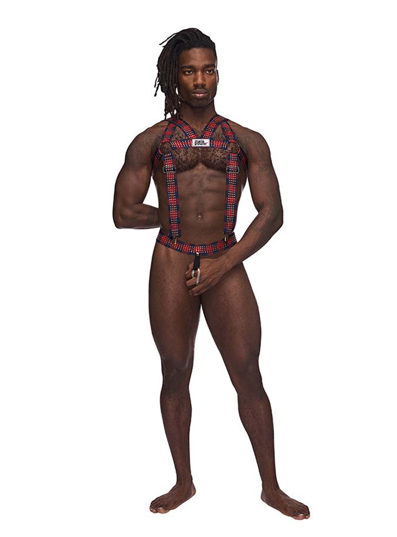 Male Power Elastic Studded Harness with Ring