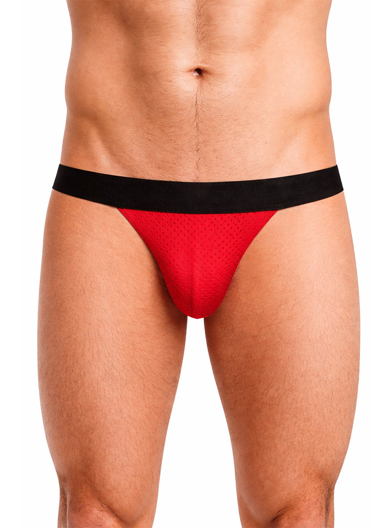 Man Wearing a Red Pride Mesh Sock, Men's Bold Mesh Underwear