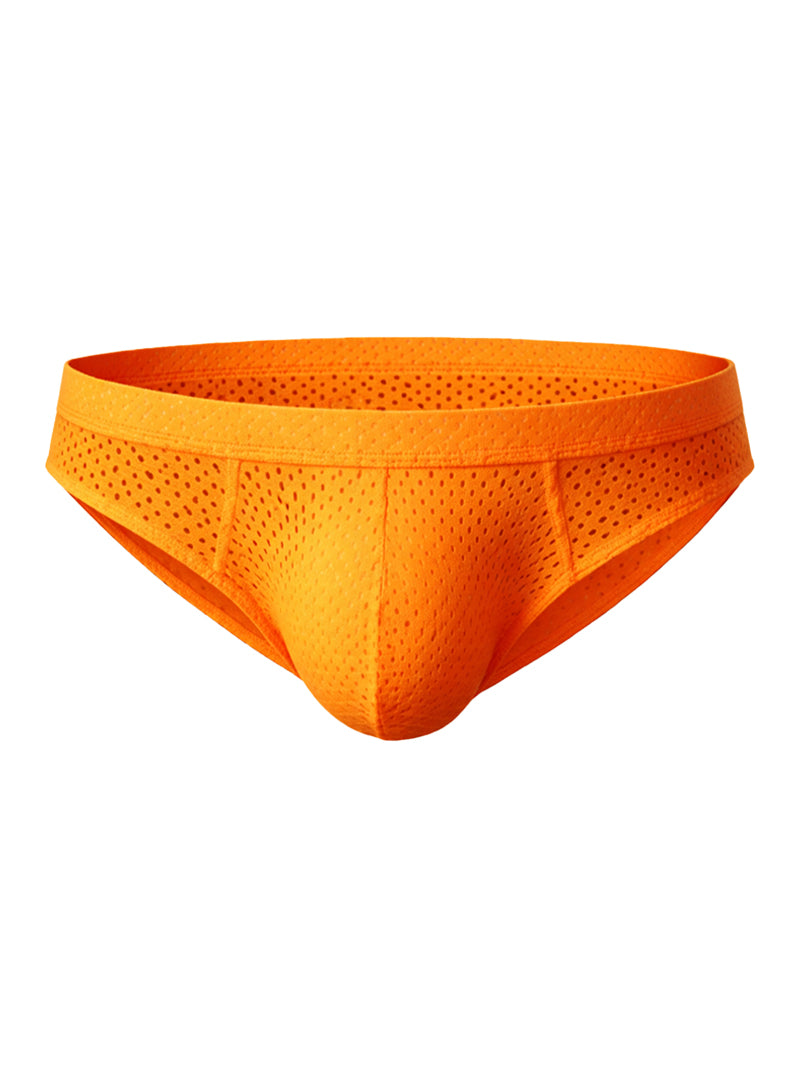 Orange Pride Mesh Bunz Brief with Plus Pouch, Men's Mesh Underwear on a white background