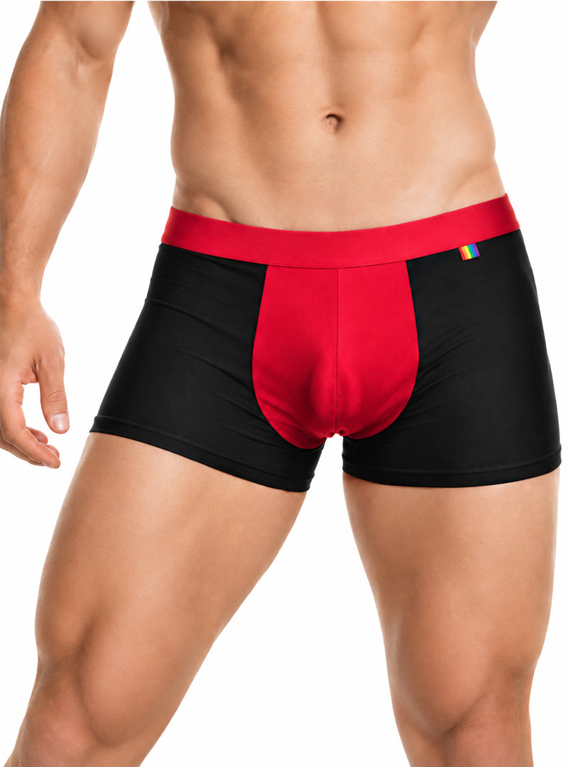 Man wearing black Pride Ultra Stretch Amplify Trunk on a white background, front view