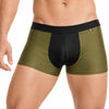 Man wearing army Pride Ultra Stretch Amplify Trunk on a white background, front view