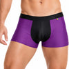 Man wearing purple Pride Ultra Stretch Amplify Trunk on a white background, front view