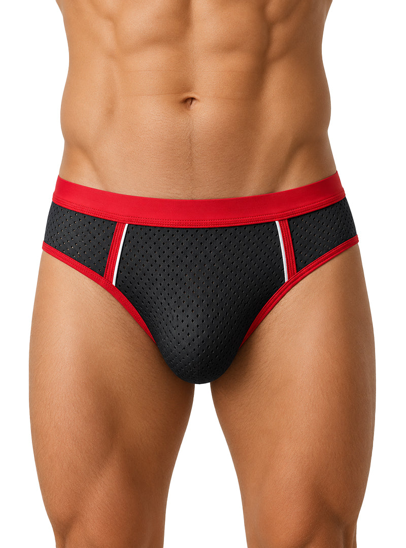 Black Stretch Mesh Brief Front