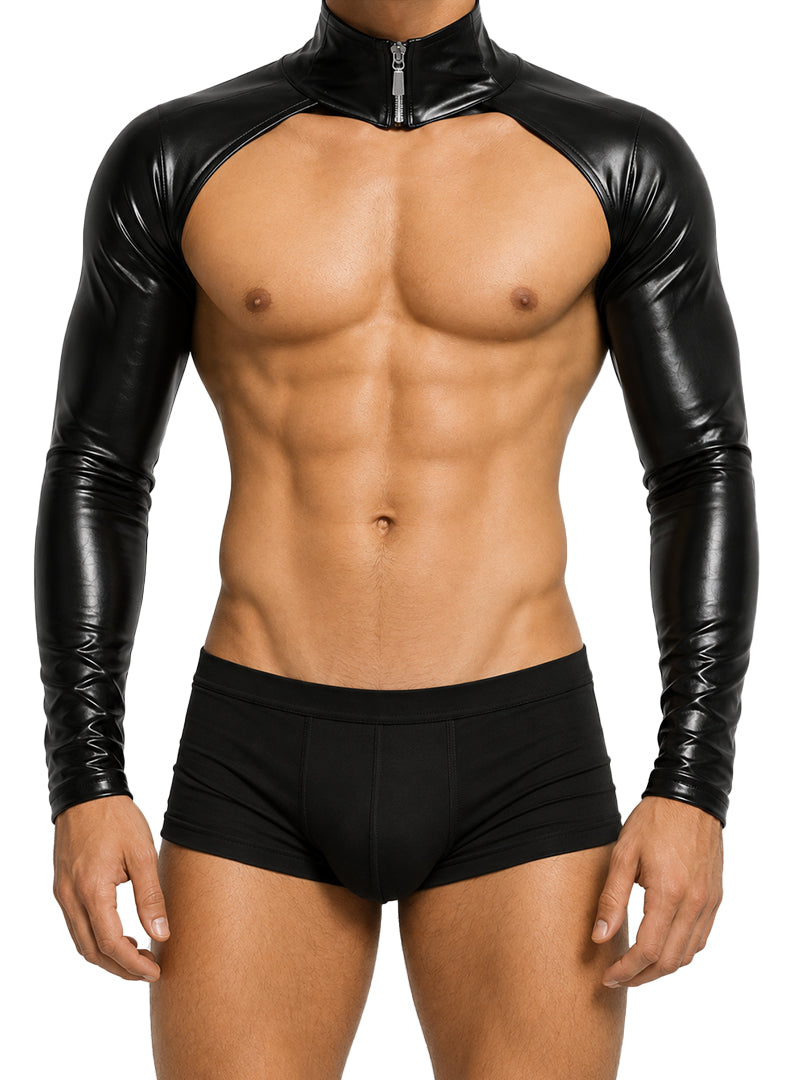Black Tartarus Coated Faux Leather Sleeves Front