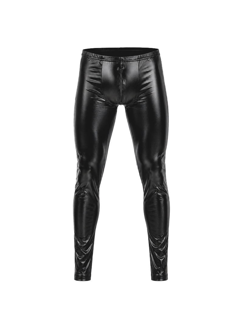 Black Tartarus Coated Low Rise Legging With Zipper Front