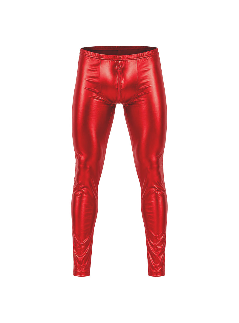 Red Tartarus Coated Low Rise Legging With Zipper Front