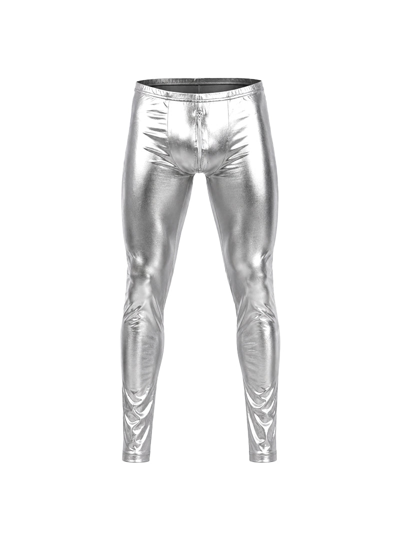 Silver Tartarus Coated Low Rise Legging With Zipper Front