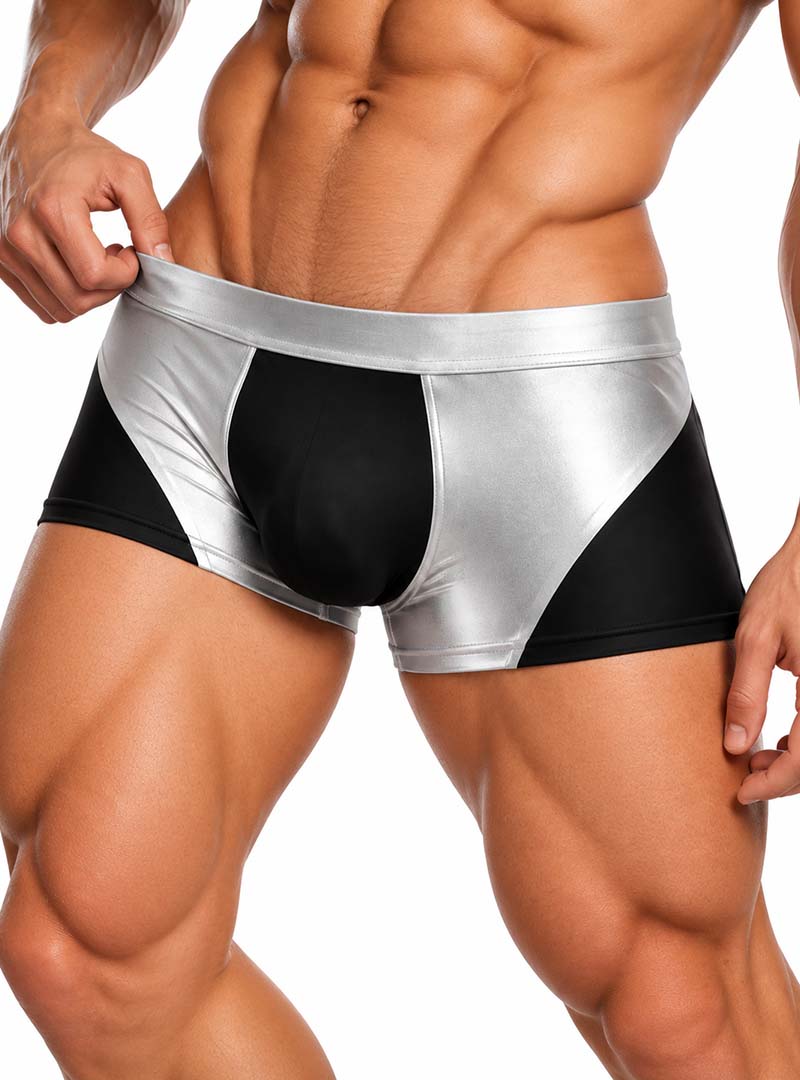 Tartarus Coated Two-Tone Trunk, Men's Black & Silver Coated Underwear