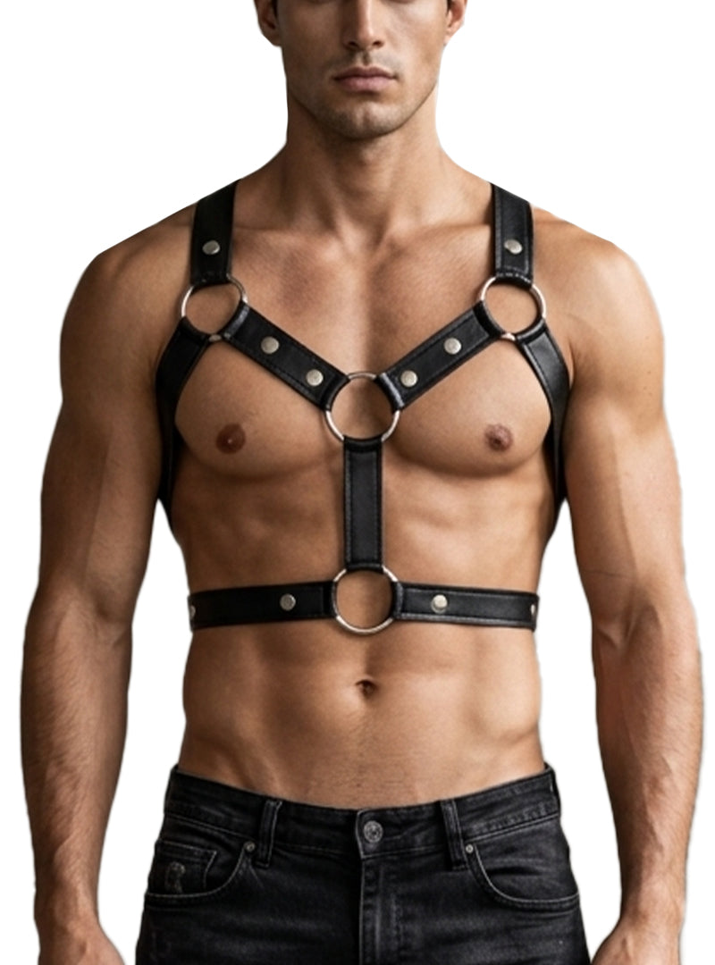 Black Tartarus Faux Leather Ring Harness Front