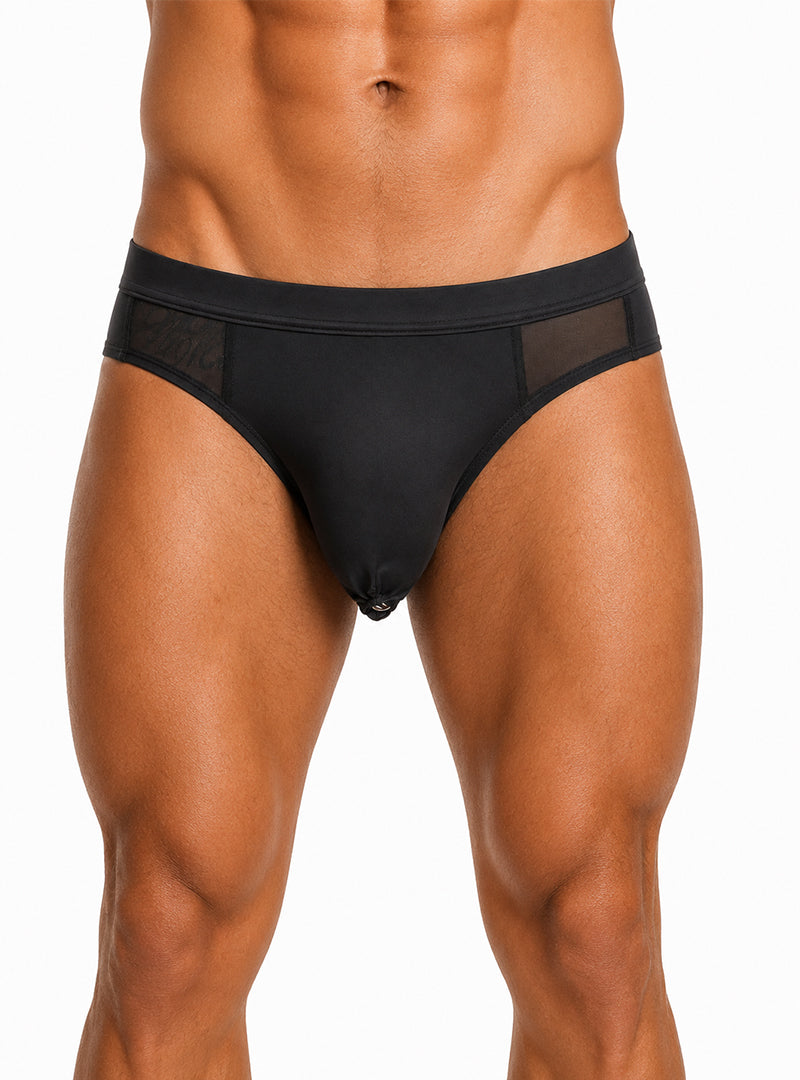 Black Tartarus Sheer Mesh Brief Front